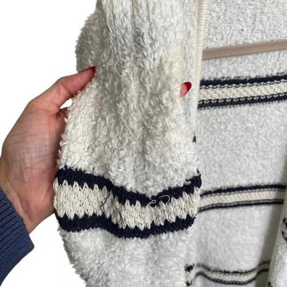 Madewell Striped Bouclé Cardigan Long Cardigan Crochet Detail Cozy Sweater Sz L - Picture 7 of 10